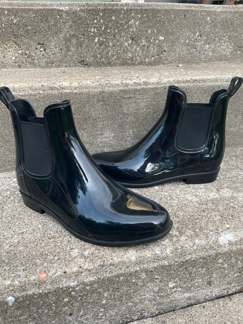 Womens Black Gloss Chelsea Rain Boots